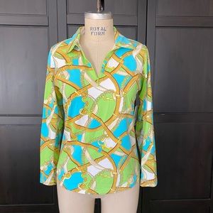 NWT Icikuls Golf Long Sleeve Zip Polo Mesh Sleeves Green Blue Medium Riding